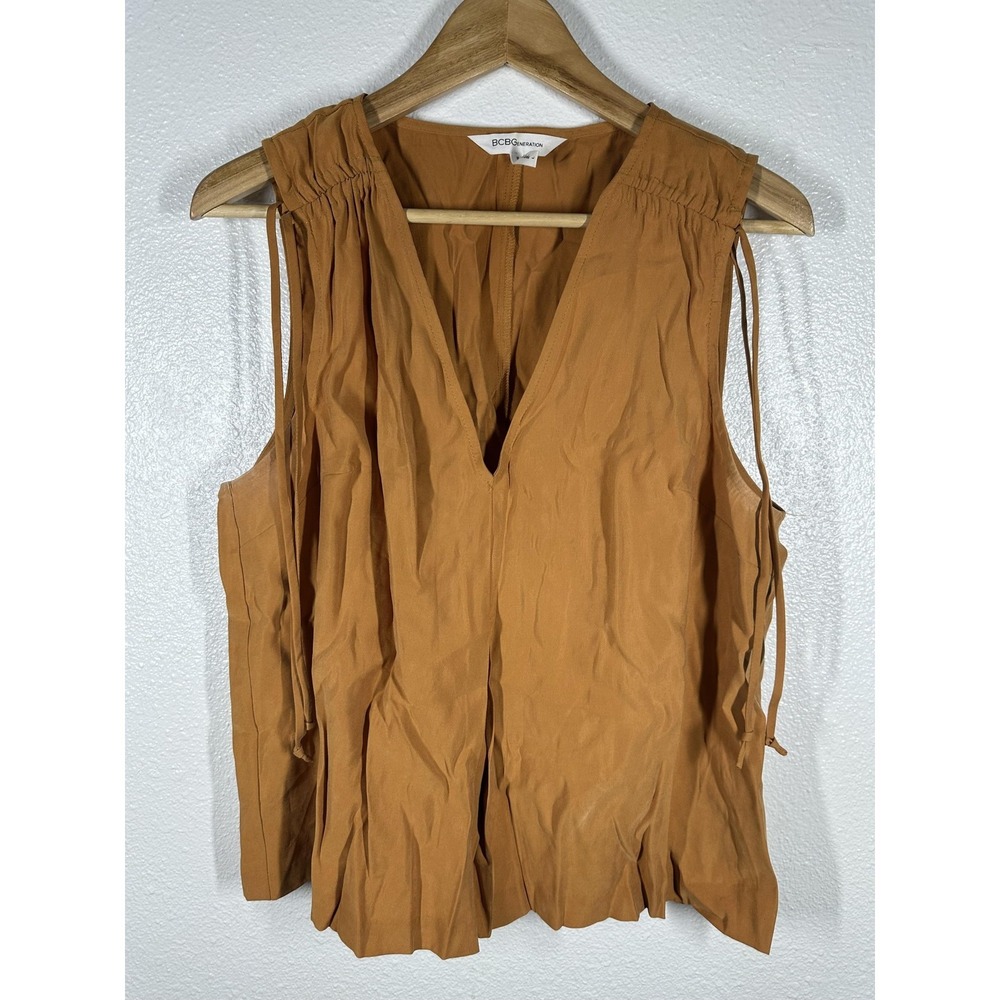 BCBGeneration‎ Tank Top Womens Medium Brown V Neck Tie Shoulder Sleeveless Boho